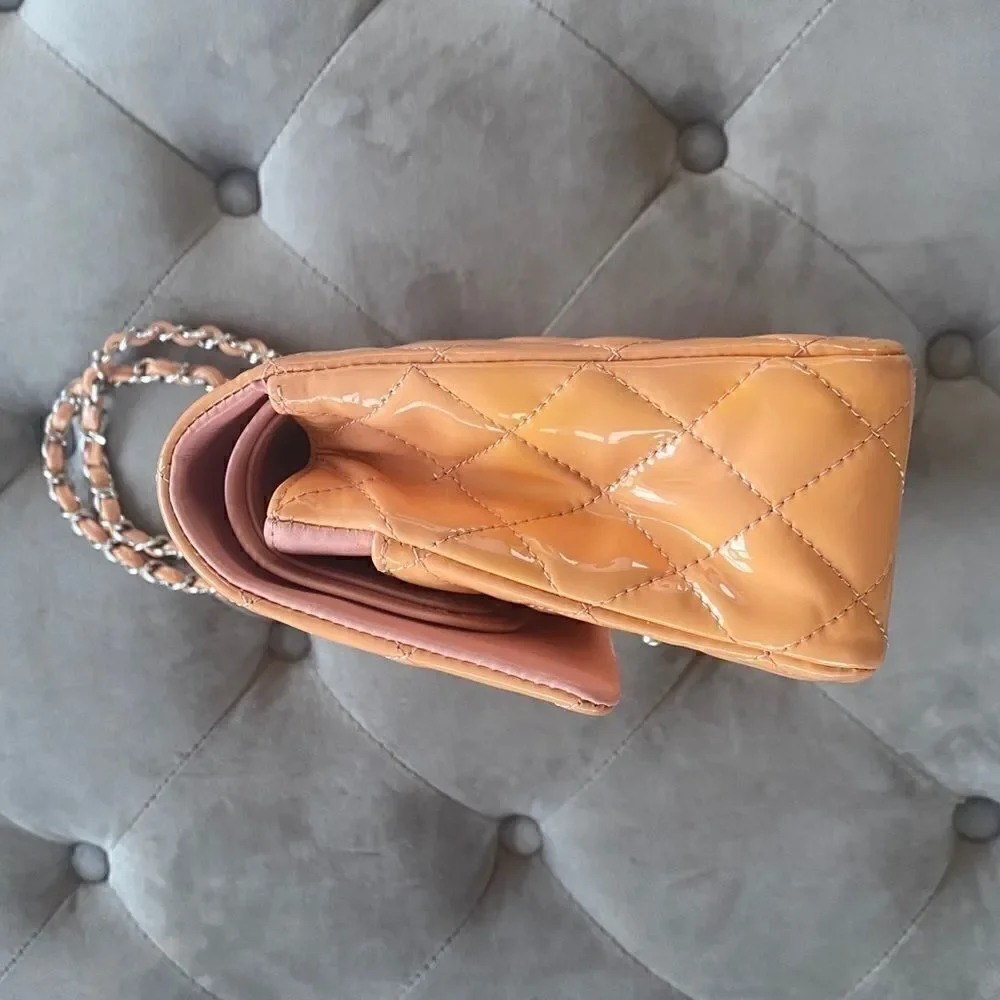 CHANEL Classic Medium Double Flap Bag peach patent